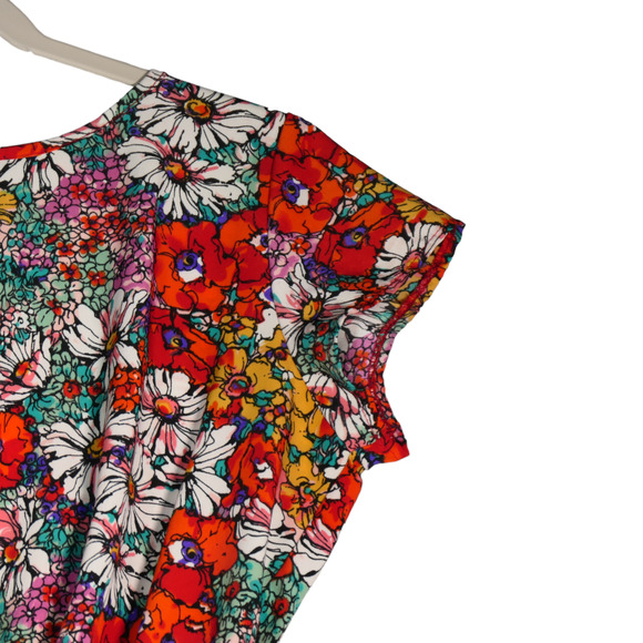 Asos Mini Dress Womens Size 4 Red Floral Elastic Waist Lightweight Boho - Picture 4 of 16